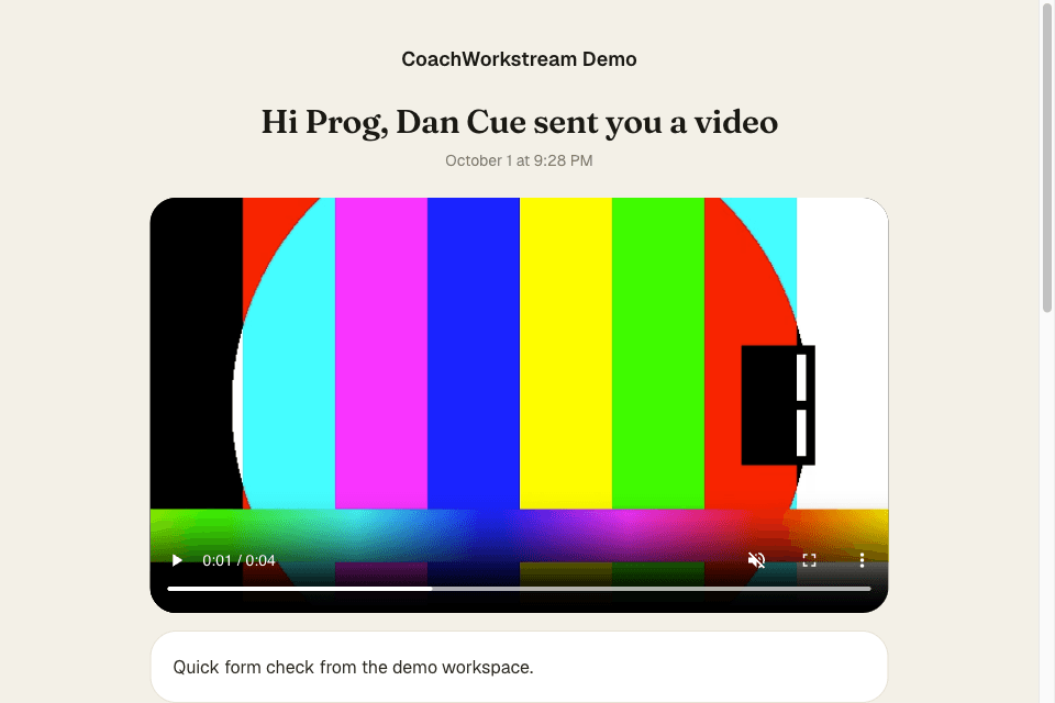 A video message watch page